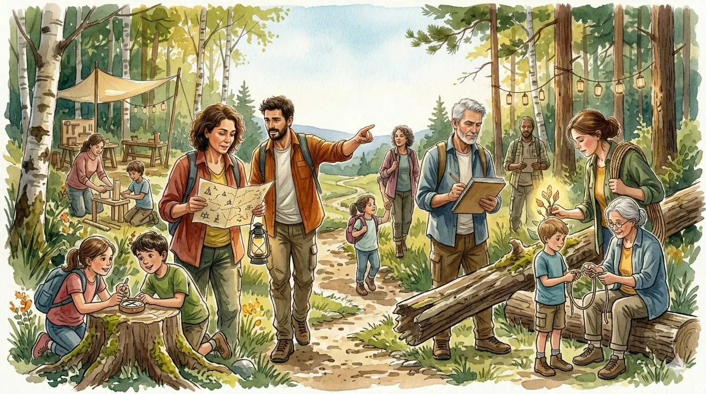 Kinder und Erwachsene in der Natur