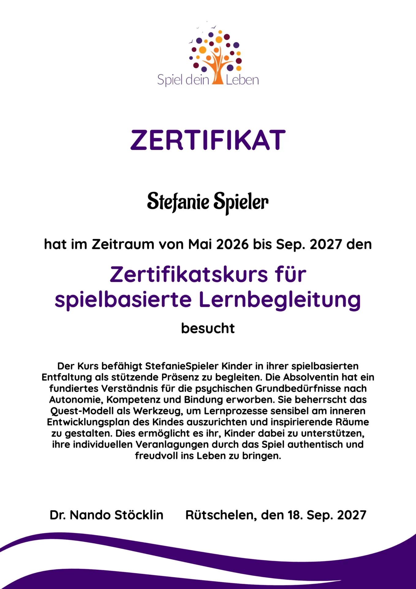 Zertifikat für spielbasierte Lernbegleitung